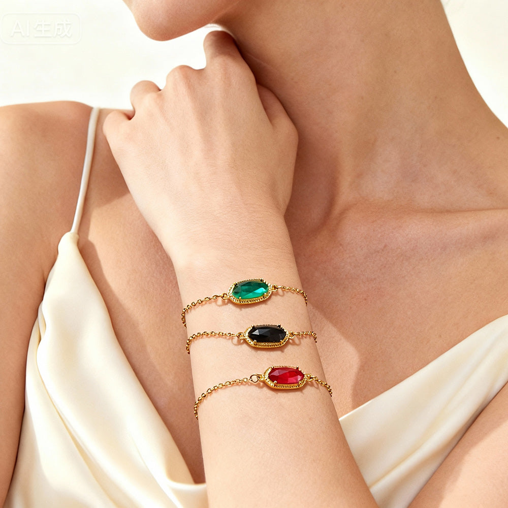 Sunset Flow Gemstone Bracelet | Waterproof Stainless Steel Jewelry (Sunset and Ocean)