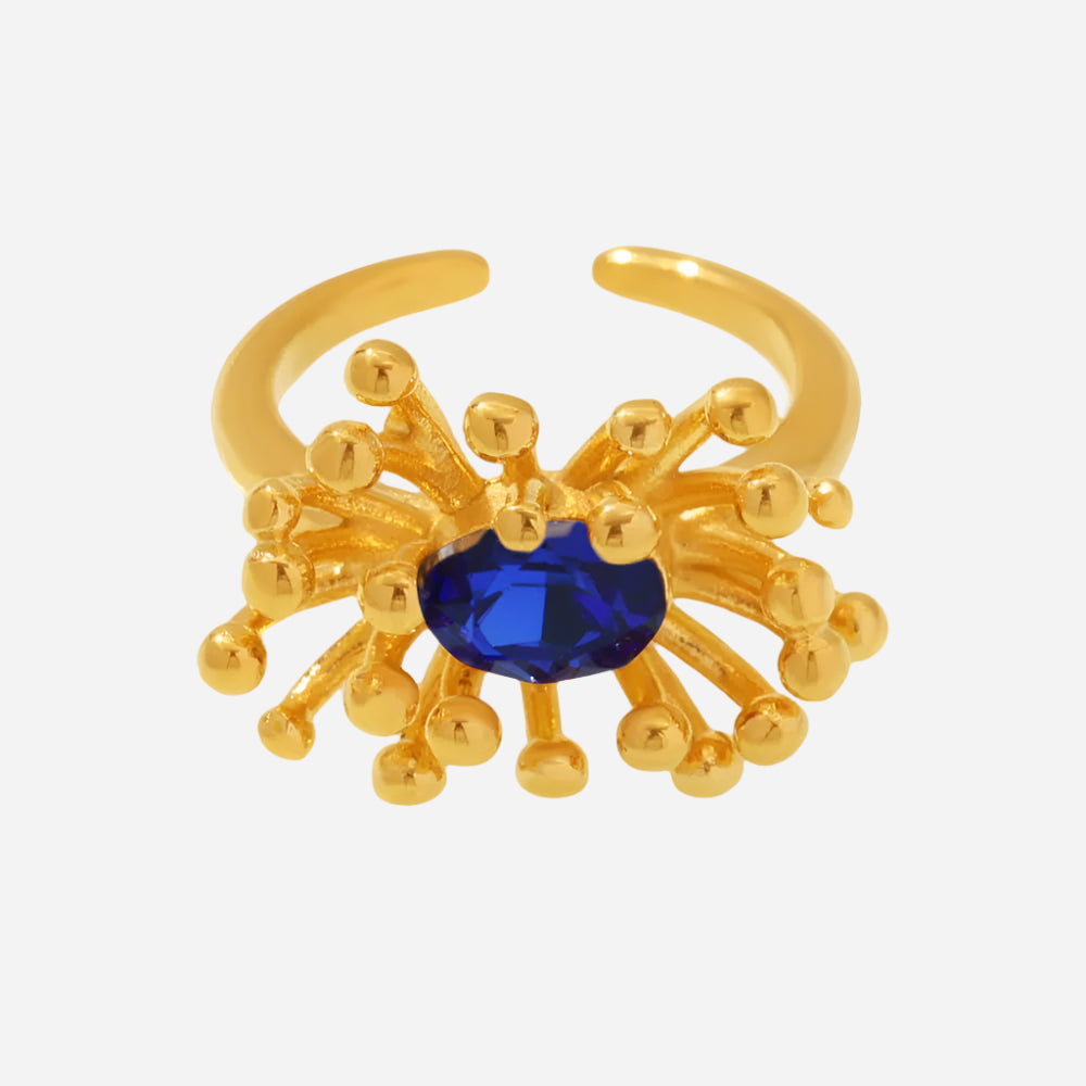 18K Genuine Gold Petal CZ Open Ring