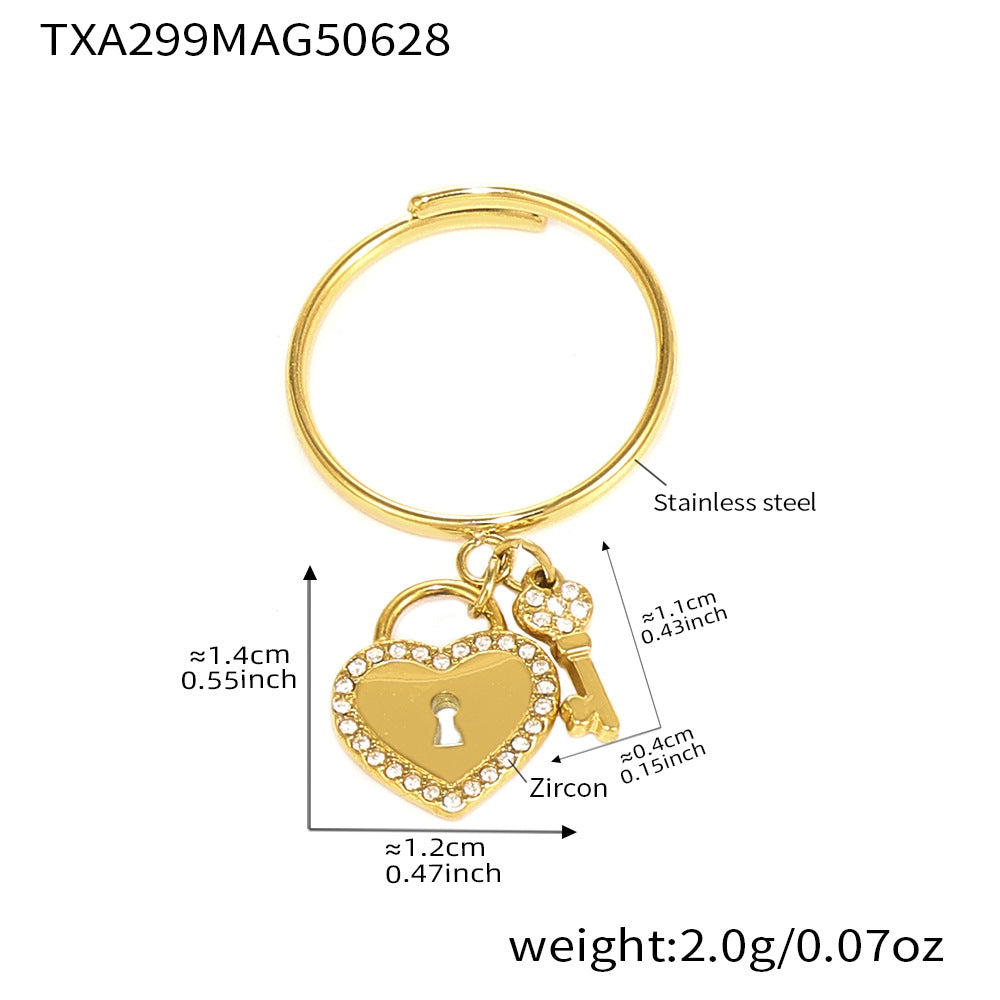 Heart Lock Key Charm Rings