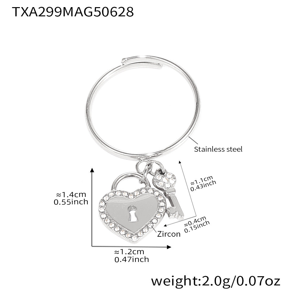 Heart Lock Key Charm Rings