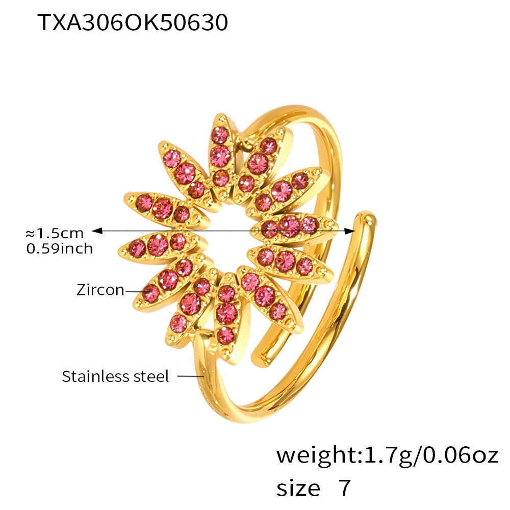 Sunflower Zircon Stainless Steel Adjustable Rings