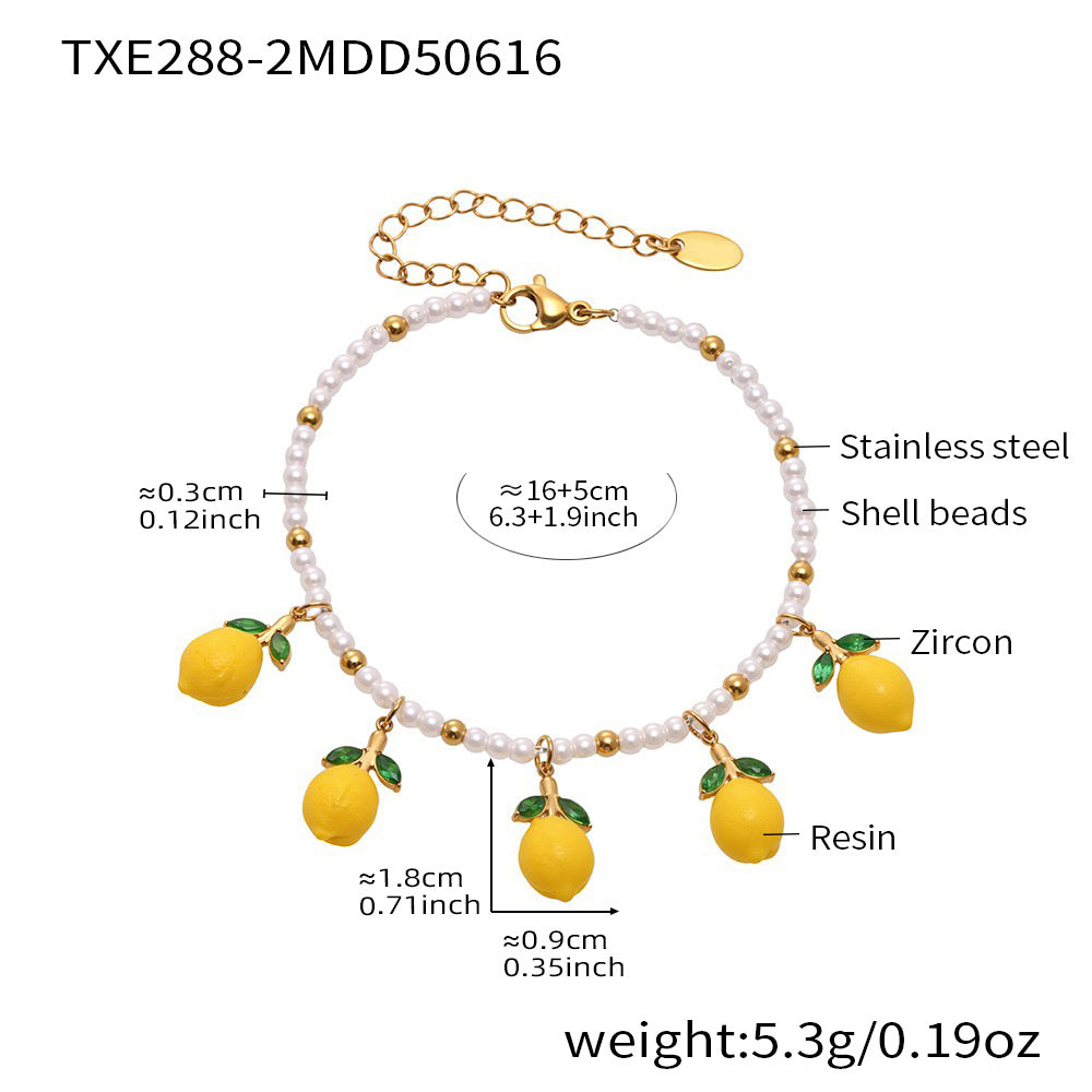 Resin Lemon Daisy Shell Bead Stainless Steel Bracelets
