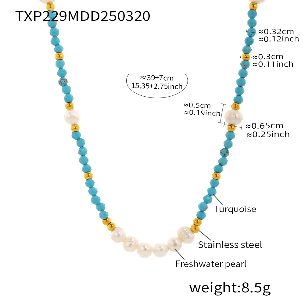 Product Specifications of TXP229 Turquoise & Freshwater Pearl Necklace 40+5cm
