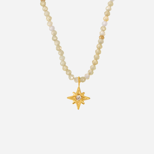 5A Zircon AMOUR Pendant Necklace – Gold Stainless Steel on White Background (40+5cm)