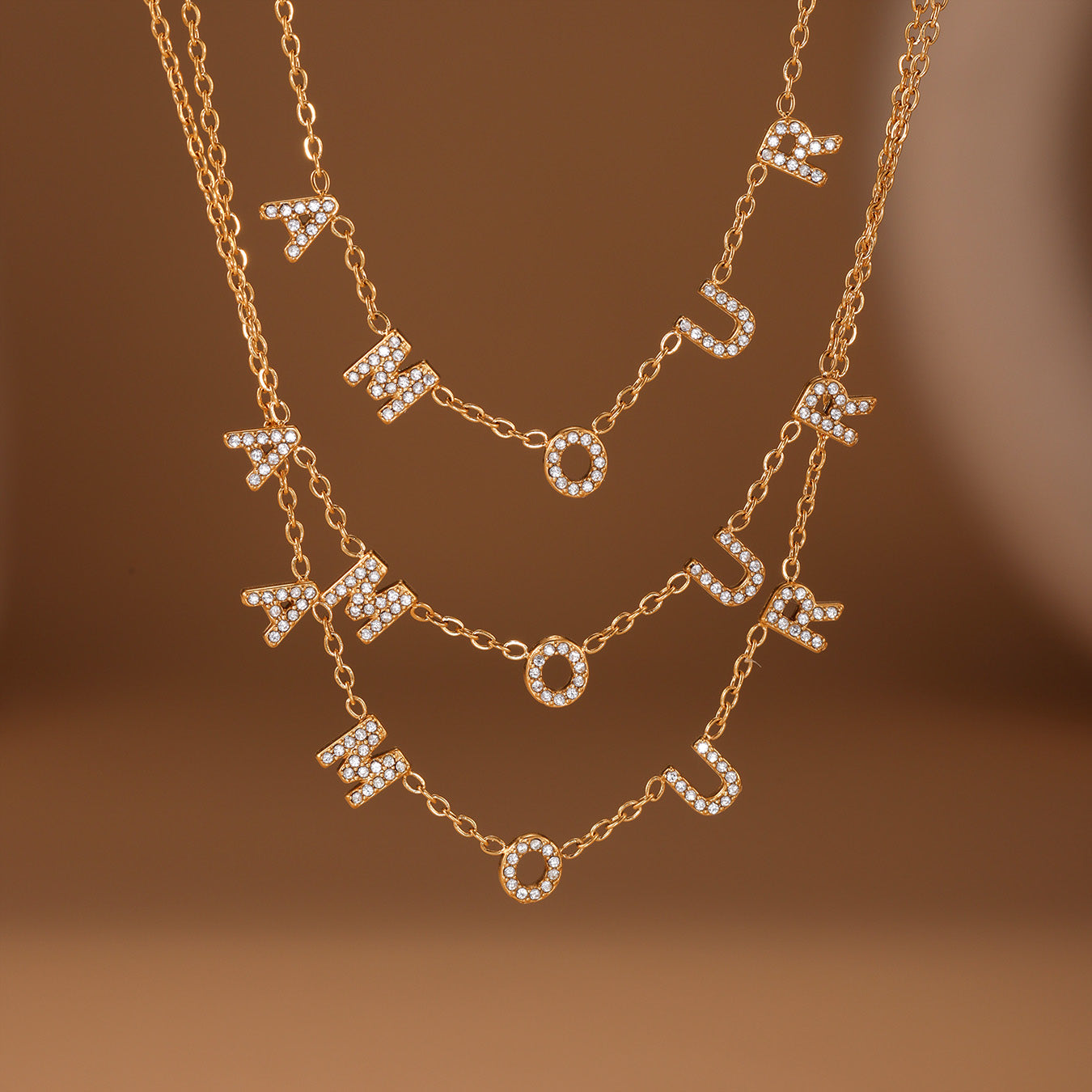  TXP304 5A Zircon AMOUR Necklace Hanging Display 40+5cm