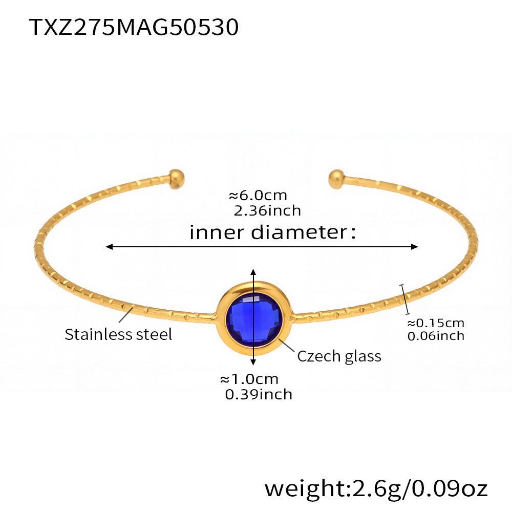 Technical details and size info for TXZ275 blue sea glass open bangle
