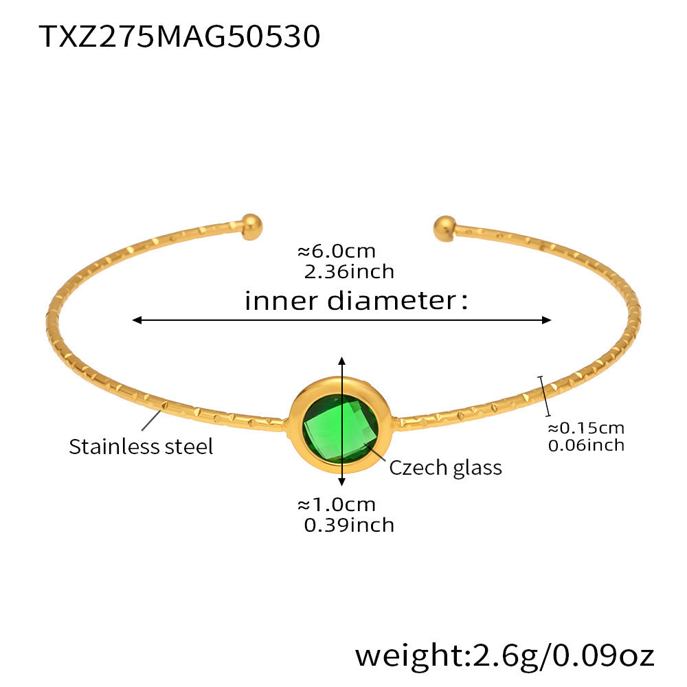 Specification chart of TXZ275 gold bracelet with green Czech glass stone