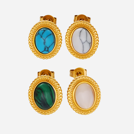 Bohemian vintage cat's eye earrings, natural turquoise handmade jewelry