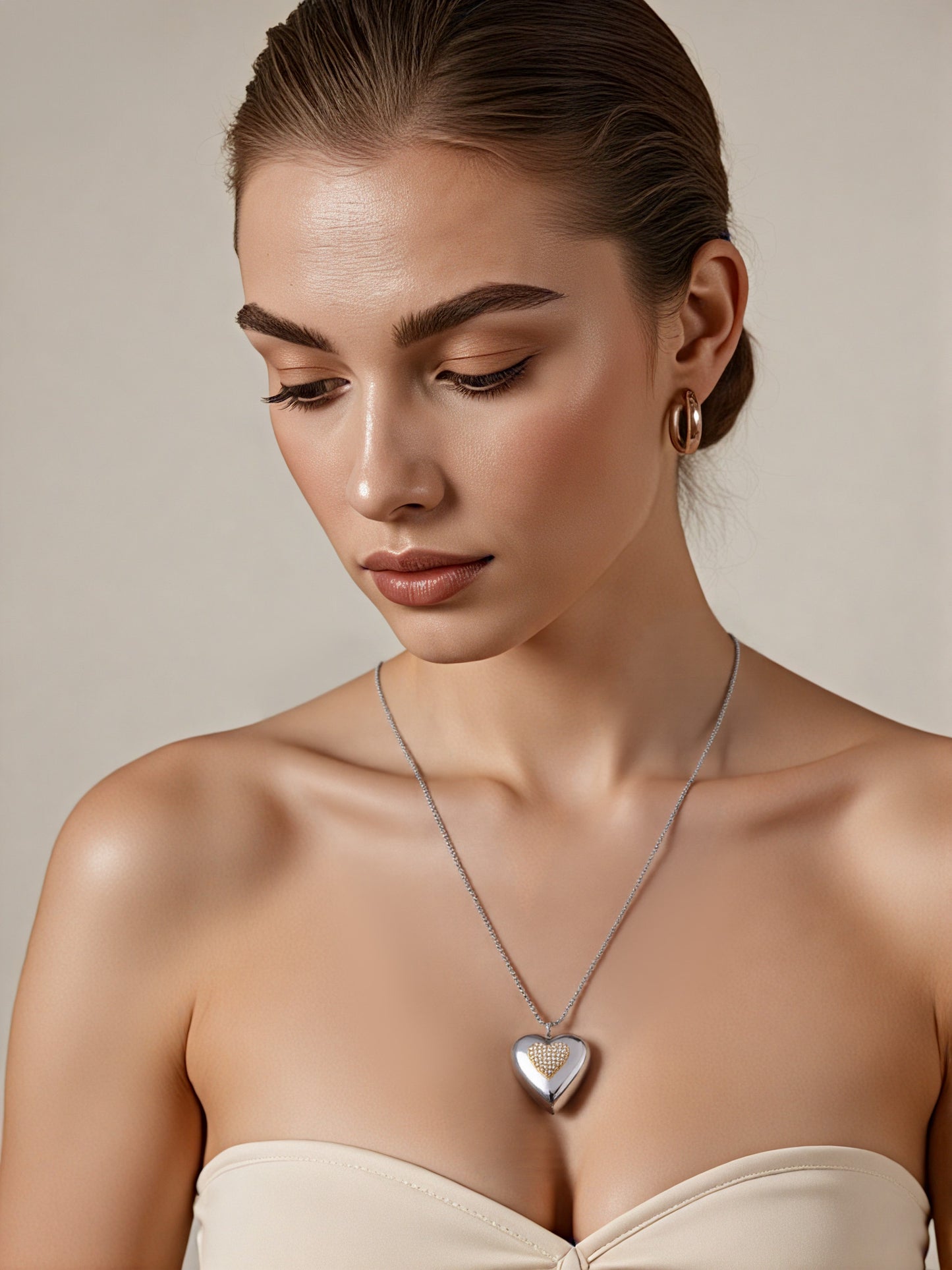 Two-tone Hollow Heart Inlaid Zirconium Stacking Clavicle Necklace