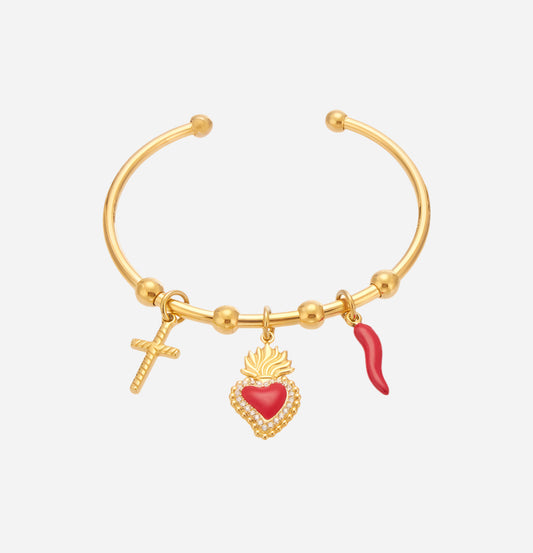 Gold Heart Enamel Bracelet Stainless Steel
