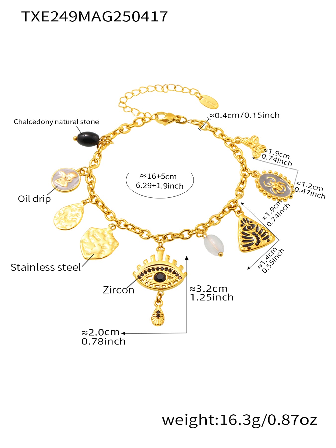 Specifications of Black Mystic Evil Eye Bracelet – adjustable stainless steel and hypoallergenic details