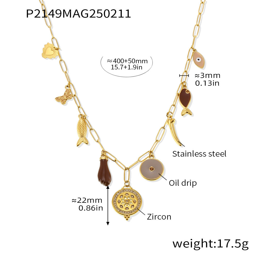 O-shaped Chain Circular Zircon Multi-Color Multi Accessories Necklaces