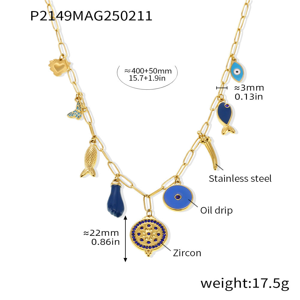 O-shaped Chain Circular Zircon Multi-Color Multi Accessories Necklaces