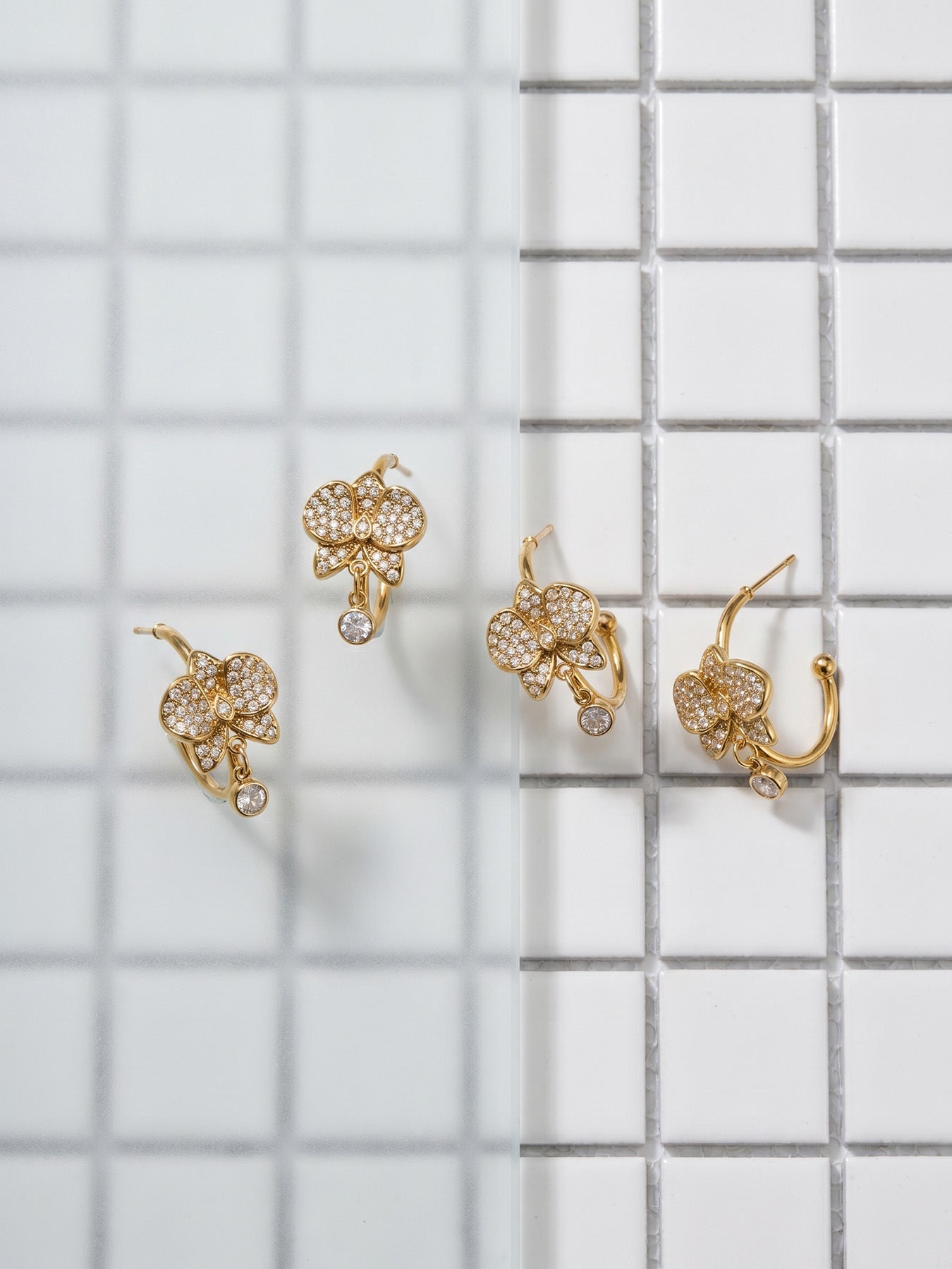 Chic Geometric Cubic Zirconia Gold Plated Earrings - Coastal Elegant Romantic Waterproof Jewelry | Endures Forever - Gift for Her - Detail 1