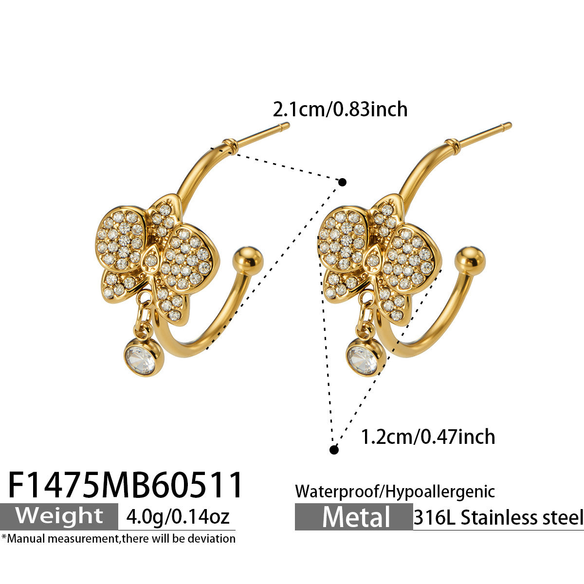 Chic Geometric Cubic Zirconia Gold Plated Earrings - Coastal Elegant Romantic Waterproof Jewelry | Endures Forever - Gift for Her - Detail 9