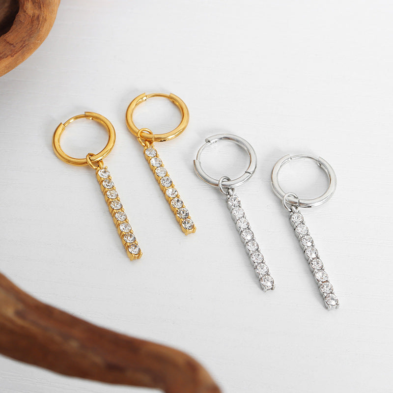 Crystal Drop Hoop Earrings | Waterproof Stainless Steel Jewelry