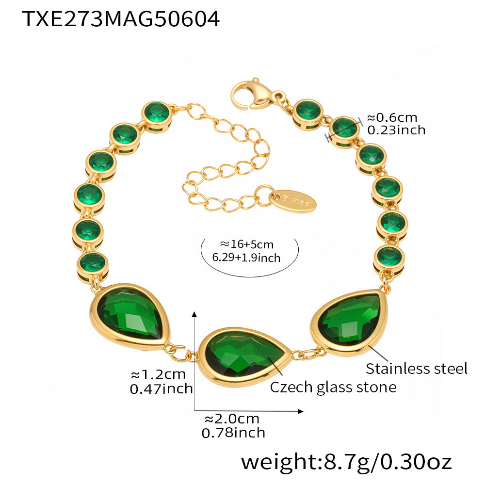 Sea Glass Teardrop Bracelet | Waterproof Stainless Steel