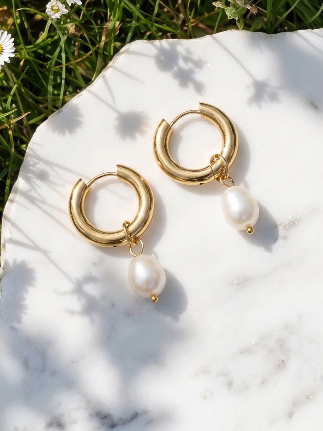 Elegant Gold Plated Pearl Earrings - Coastal Elegant Romantic Waterproof Jewelry | Endures Forever - Gift for Her - Detail 15