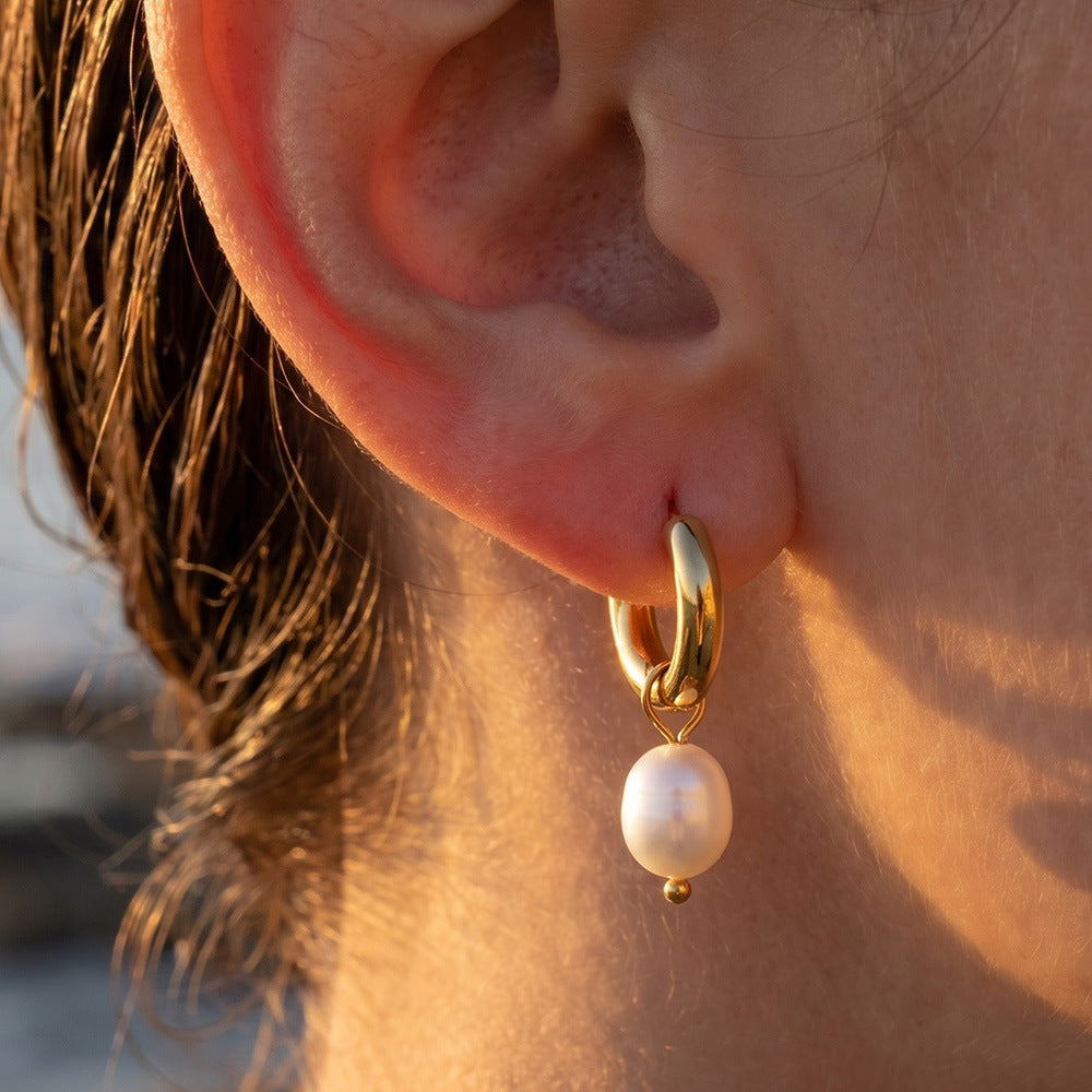 Elegant Gold Plated Pearl Earrings - Coastal Elegant Romantic Waterproof Jewelry | Endures Forever - Gift for Her - Detail 4
