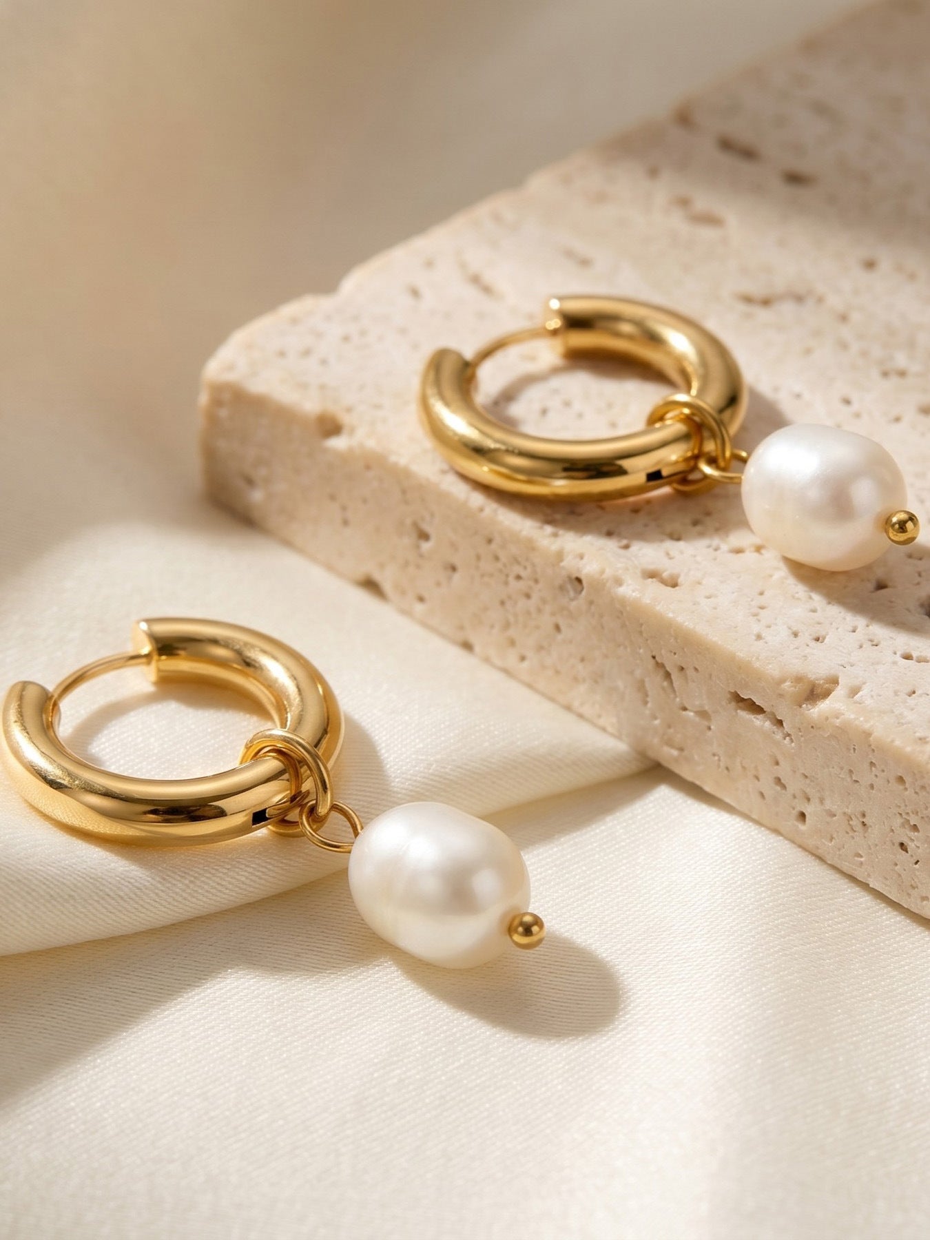 Elegant Gold Plated Pearl Earrings - Coastal Elegant Romantic Waterproof Jewelry | Endures Forever - Gift for Her - Detail 8