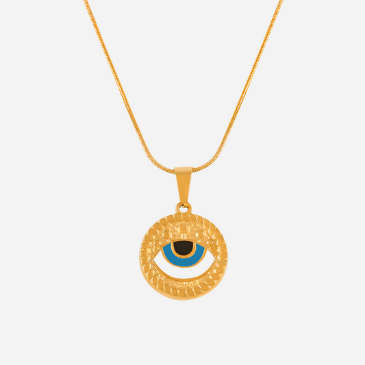 Evil Eye Drop Tennis Necklace in gold with blue enamel – snake chain