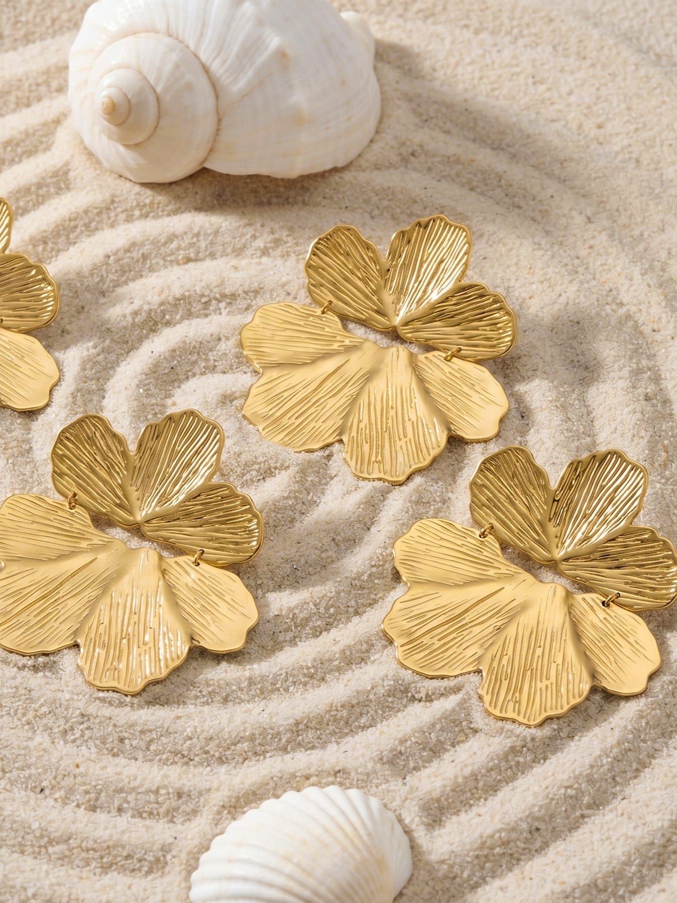 Floral 18K Gold Plated Earrings - Coastal Elegant Romantic Waterproof Jewelry | Endures Forever - Gift for Her - Detail 2