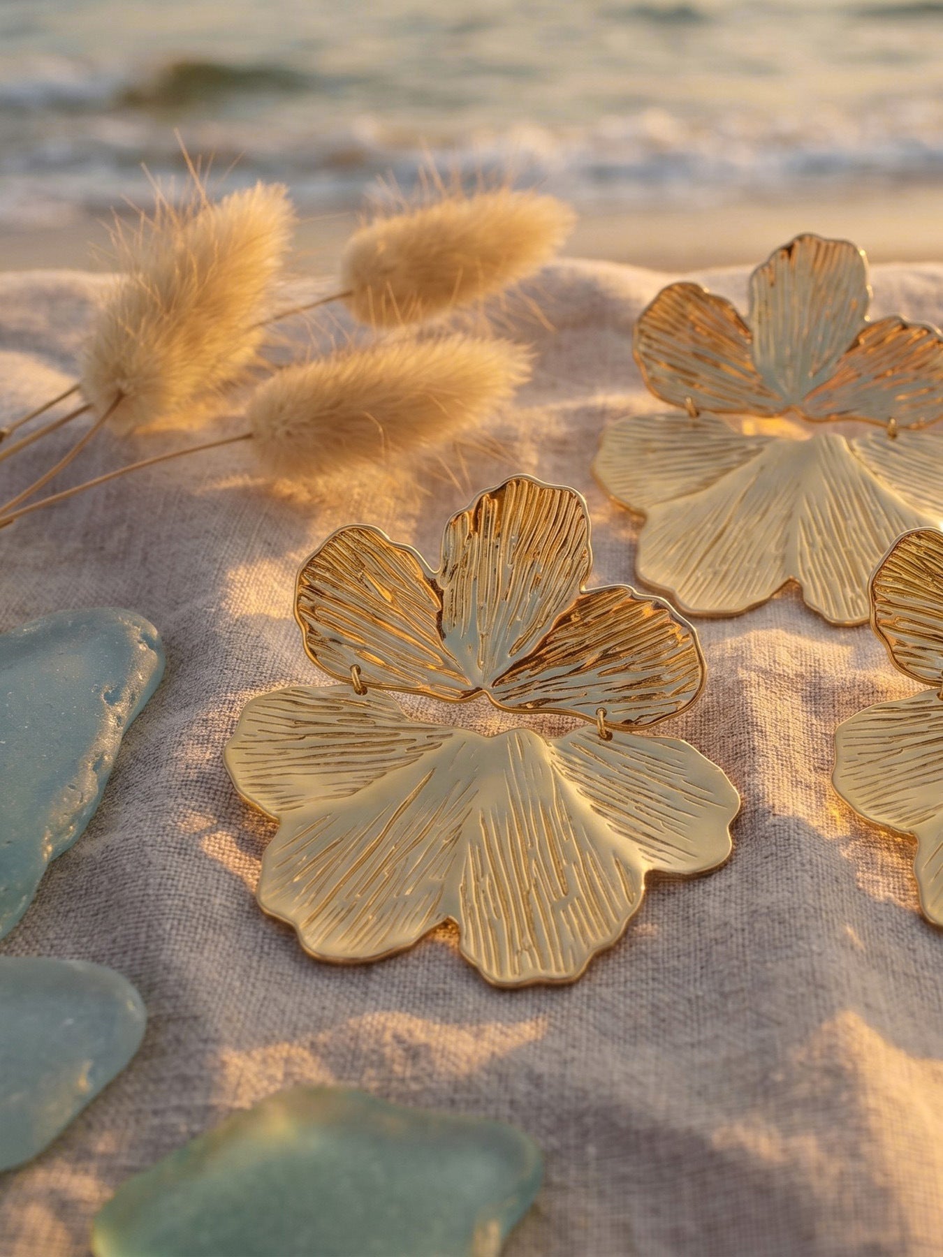 Floral 18K Gold Plated Earrings - Coastal Elegant Romantic Waterproof Jewelry | Endures Forever - Gift for Her - Detail 3