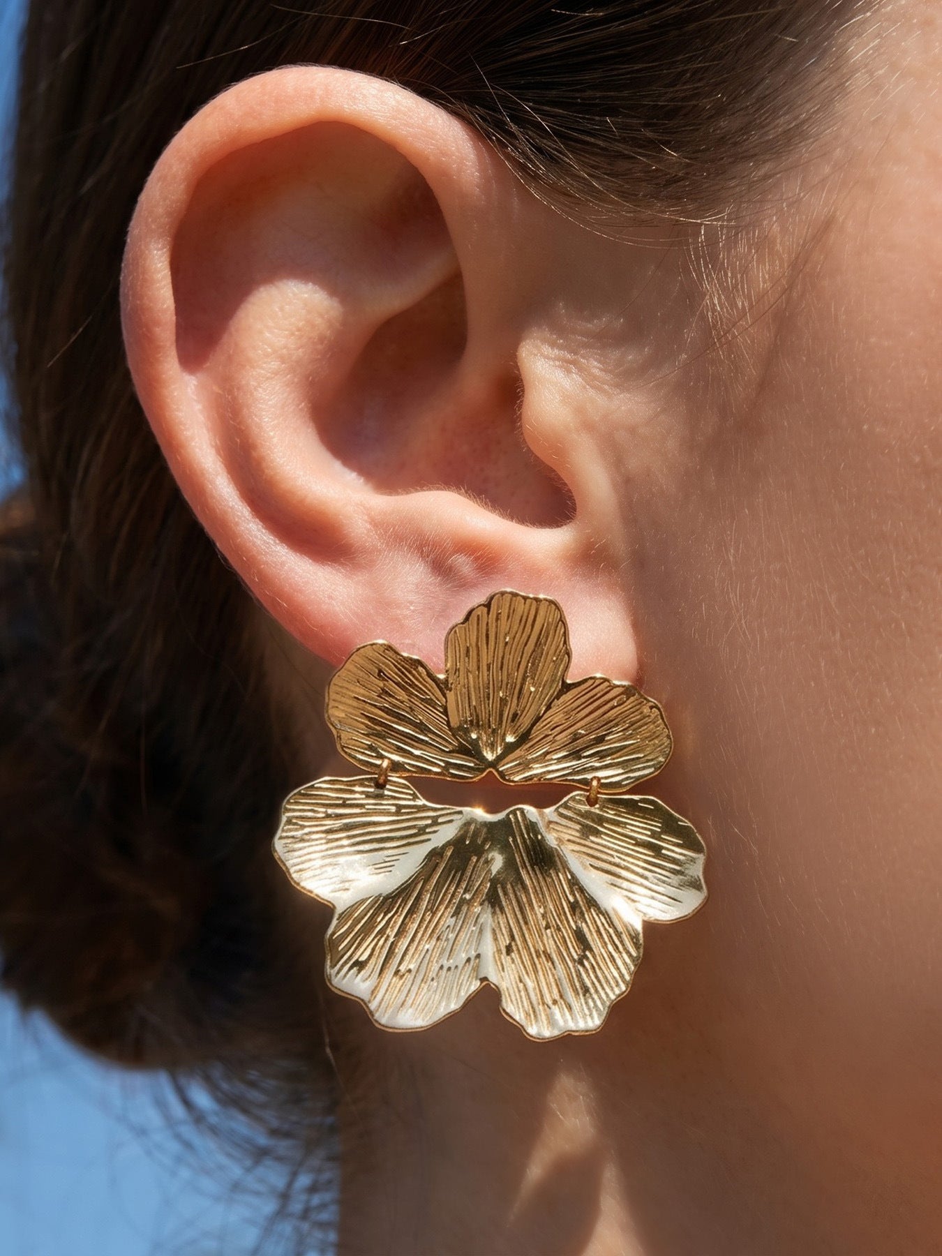 Floral 18K Gold Plated Earrings - Coastal Elegant Romantic Waterproof Jewelry | Endures Forever - Gift for Her - Detail 5