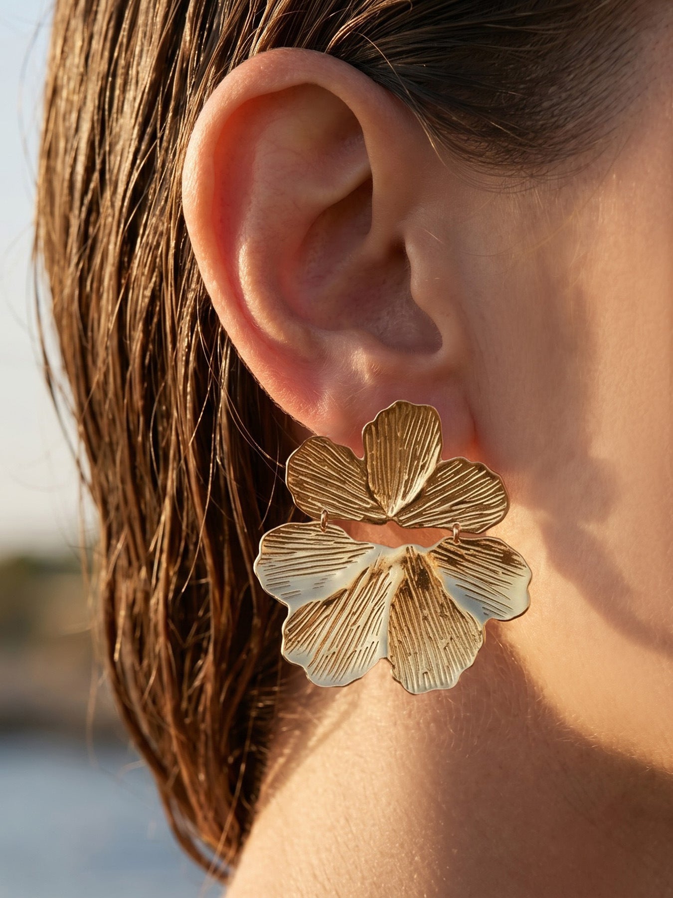 Floral 18K Gold Plated Earrings - Coastal Elegant Romantic Waterproof Jewelry | Endures Forever - Gift for Her - Detail 7