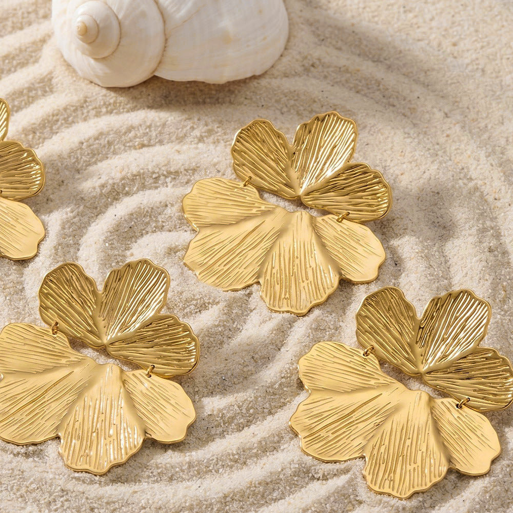 Floral 18K Gold Plated Earrings - Coastal Elegant Romantic Waterproof Jewelry | Endures Forever - Gift for Her - Detail 9