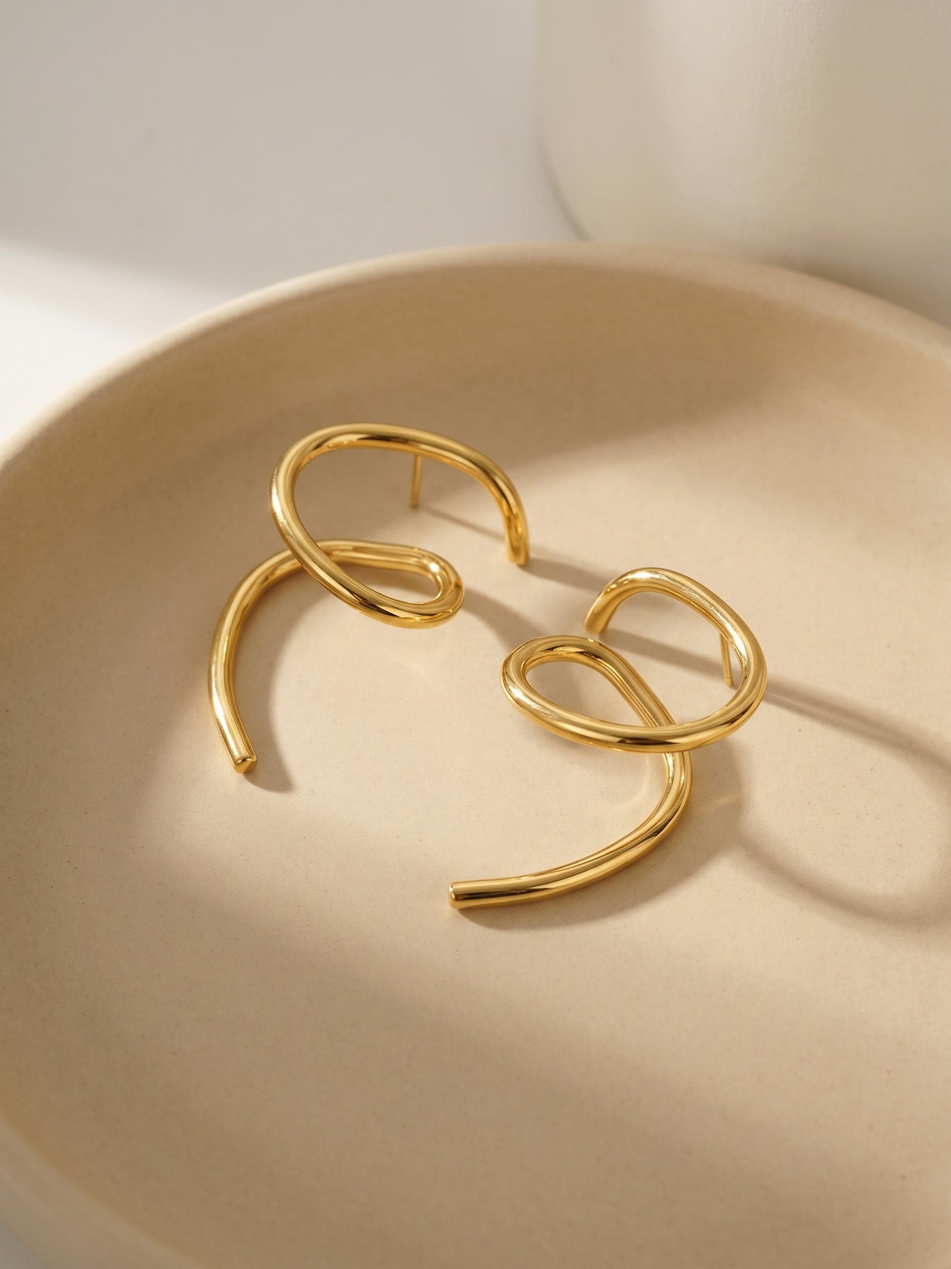 Geometric Bold Earrings 18K Gold Plated Stainless Steel - Coastal Elegant Romantic Waterproof Jewelry | Endures Forever - Gift for Her - Detail 12