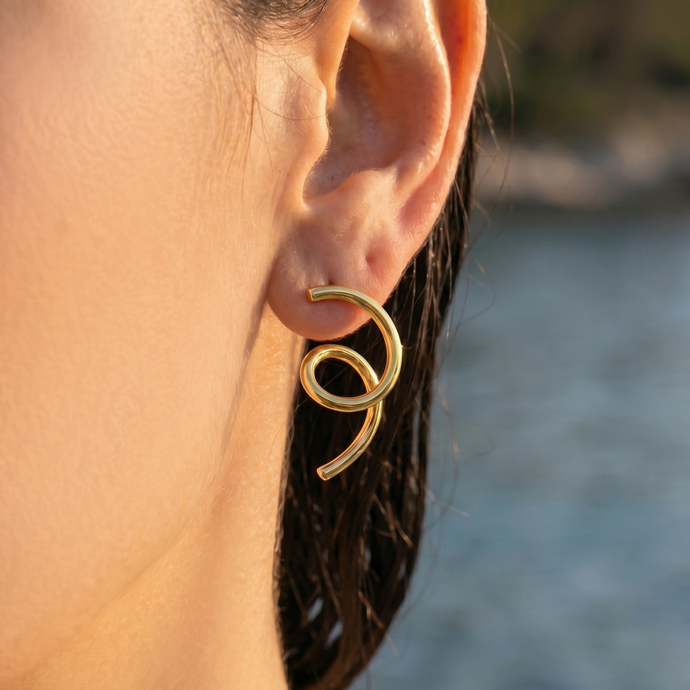 Geometric Bold Earrings 18K Gold Plated Stainless Steel - Coastal Elegant Romantic Waterproof Jewelry | Endures Forever - Gift for Her - Detail 14