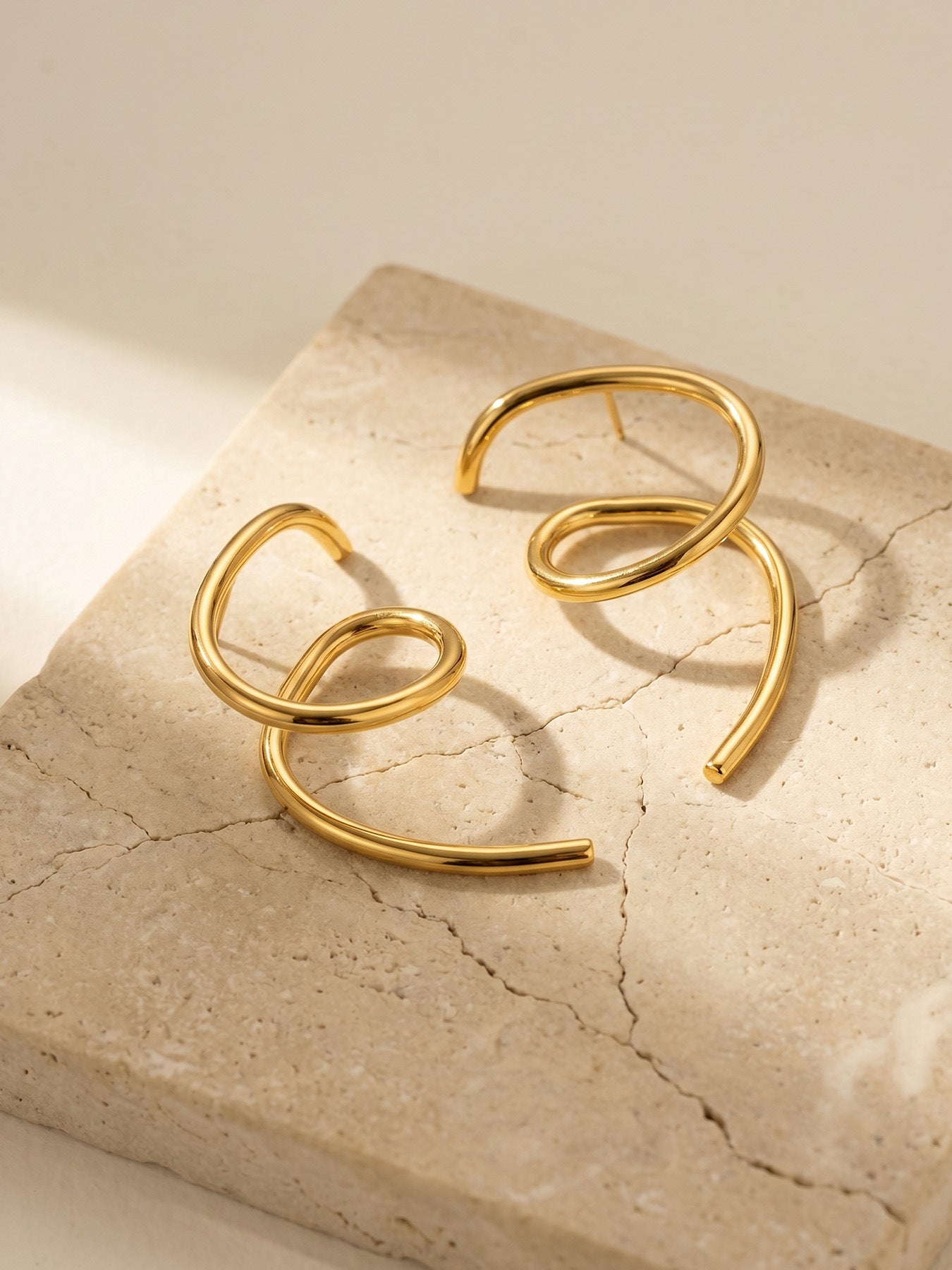 Geometric Bold Earrings 18K Gold Plated Stainless Steel - Coastal Elegant Romantic Waterproof Jewelry | Endures Forever - Gift for Her - Detail 16