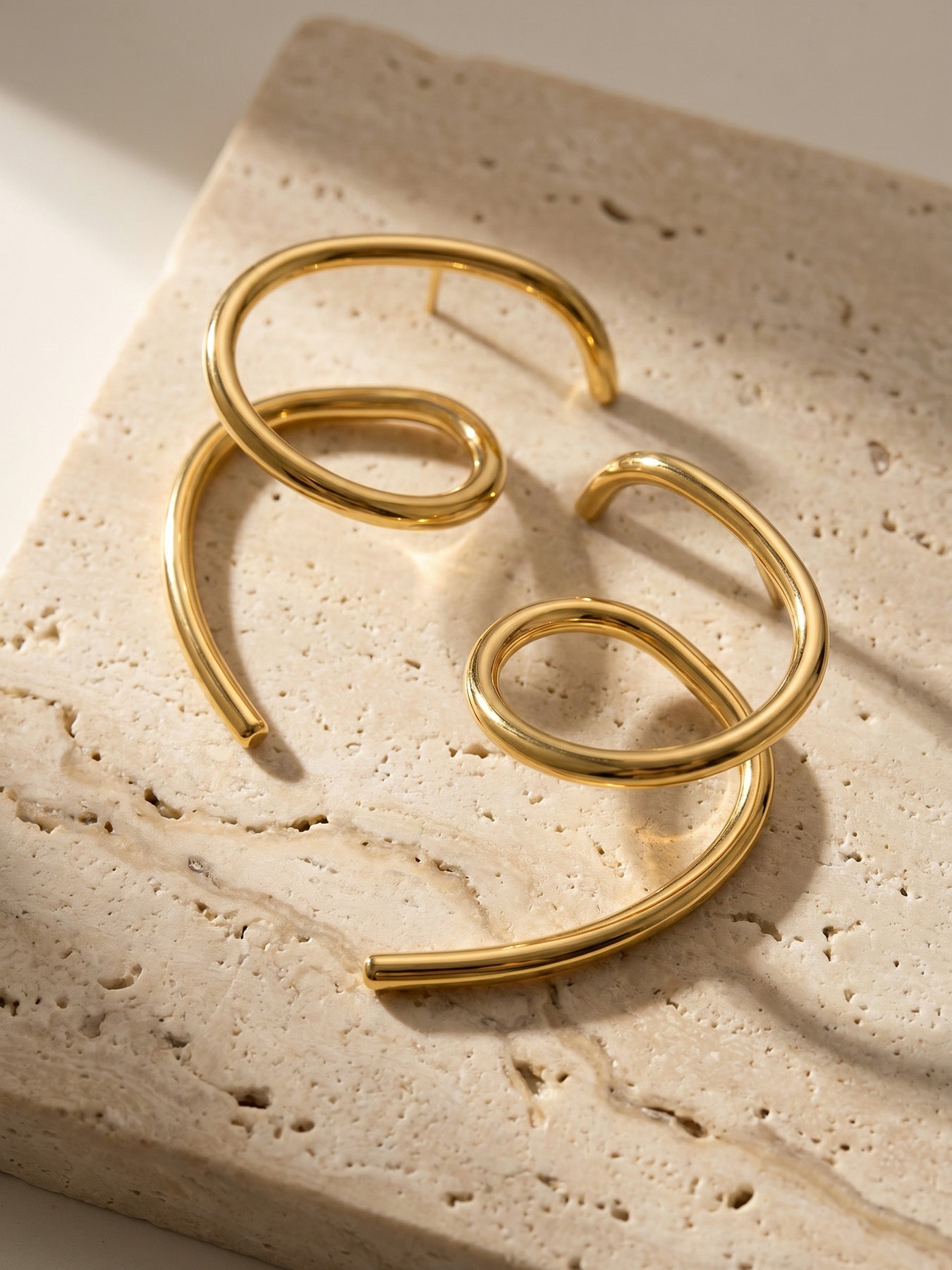 Geometric Bold Earrings 18K Gold Plated Stainless Steel - Coastal Elegant Romantic Waterproof Jewelry | Endures Forever - Gift for Her - Detail 2