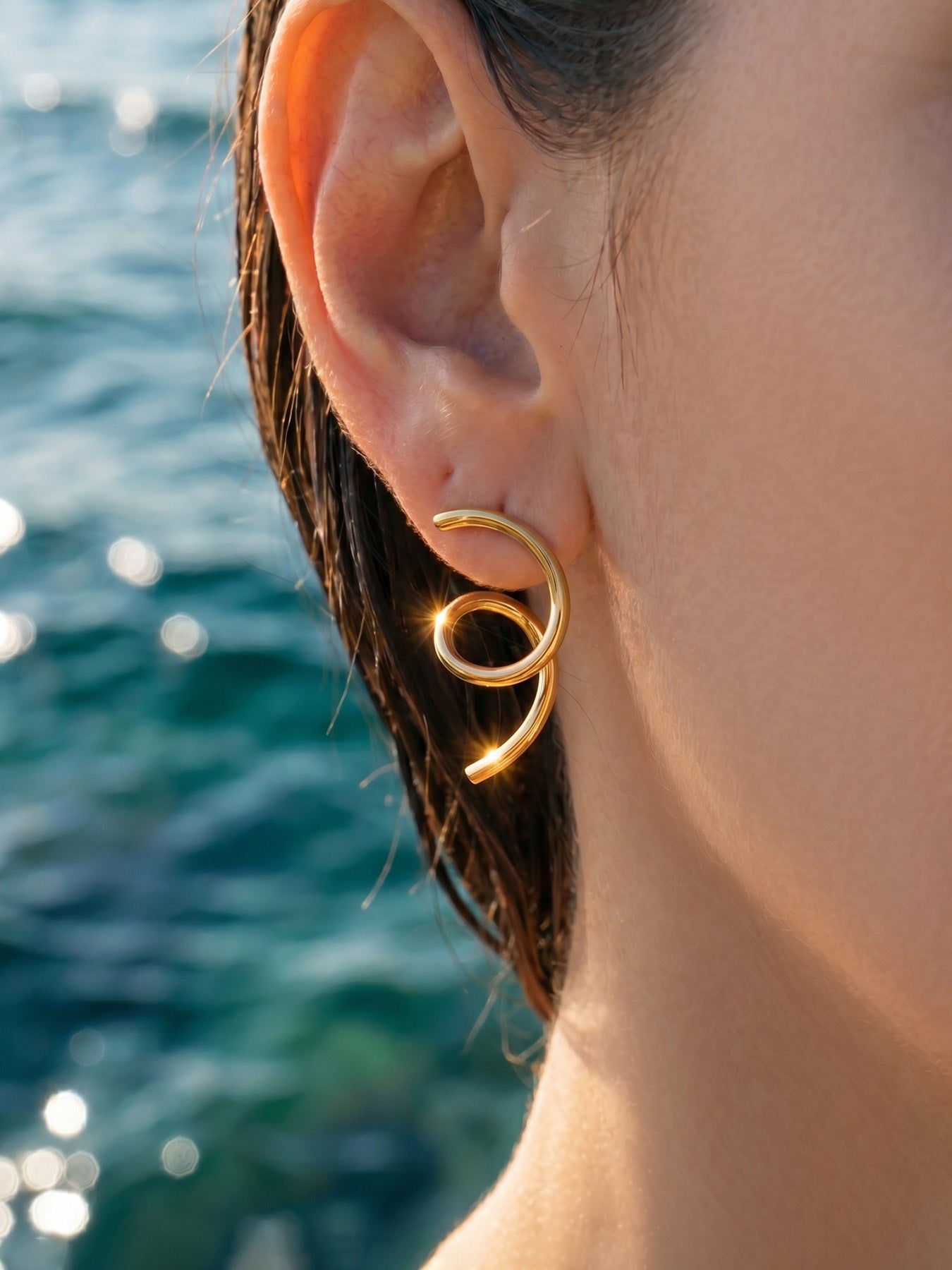 Geometric Bold Earrings 18K Gold Plated Stainless Steel - Coastal Elegant Romantic Waterproof Jewelry | Endures Forever - Gift for Her - Detail 6