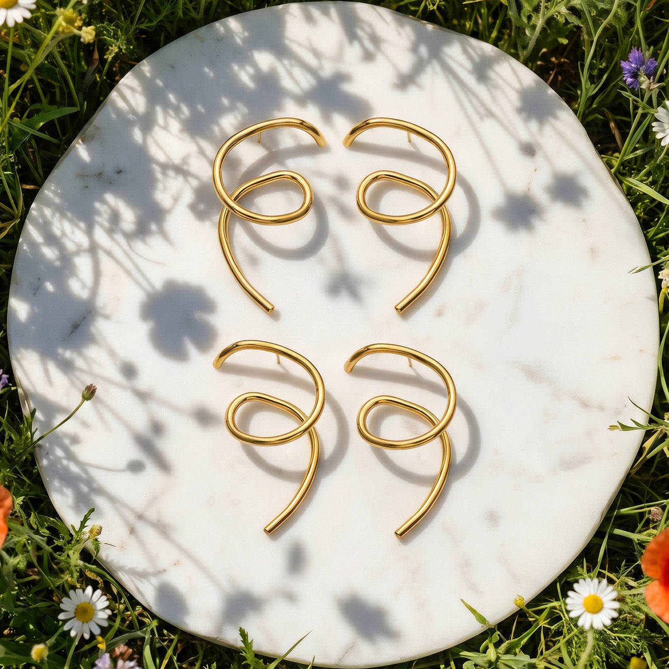 Geometric Bold Earrings 18K Gold Plated Stainless Steel - Coastal Elegant Romantic Waterproof Jewelry | Endures Forever - Gift for Her - Detail 7