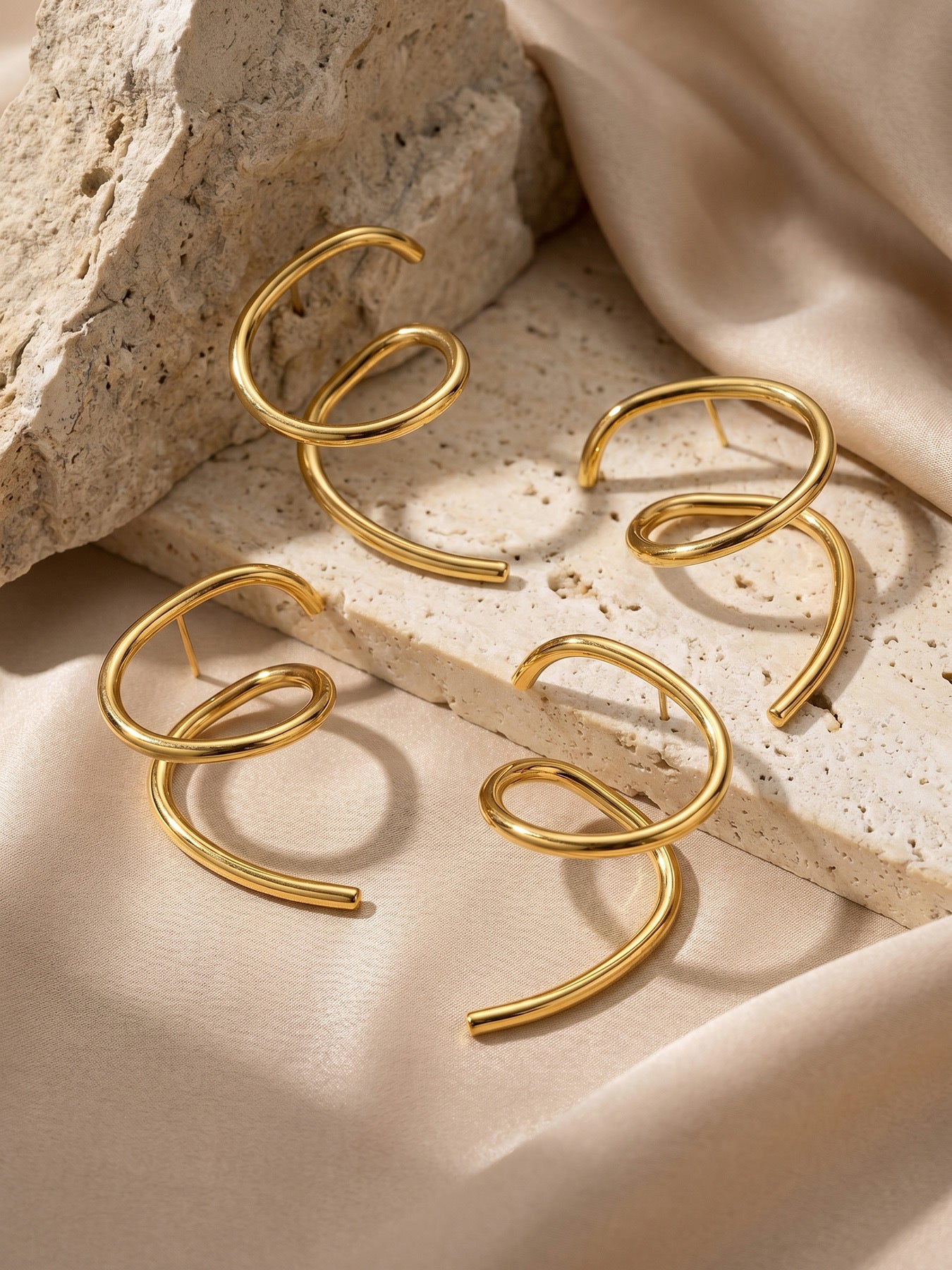 Geometric Bold Earrings 18K Gold Plated Stainless Steel - Coastal Elegant Romantic Waterproof Jewelry | Endures Forever - Gift for Her - Detail 9