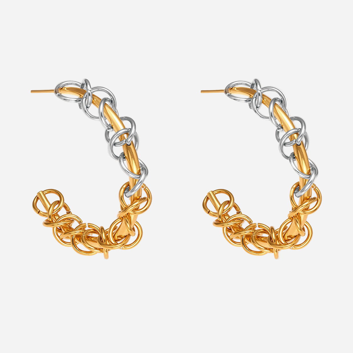 Pendientes de acero inoxidable en forma de C de dos tonos de metal resistente