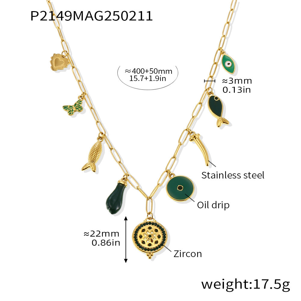O-shaped Chain Circular Zircon Multi-Color Multi Accessories Necklaces