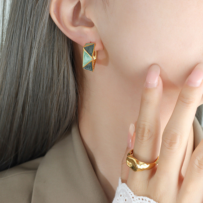 Fashion Enamel Oil Drop Geometric Earrings