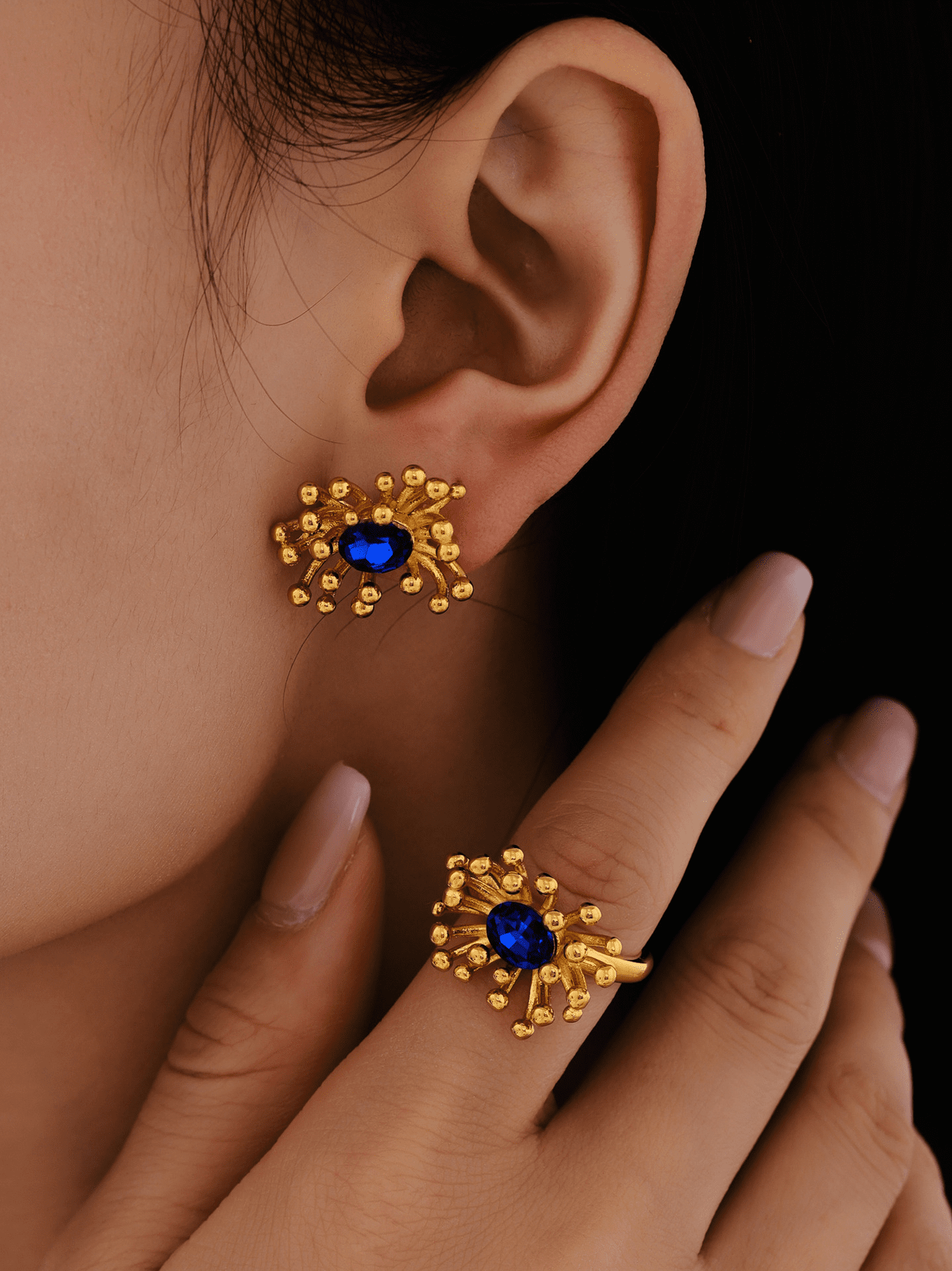Floral Zircon Open Stud Earrings 18K Gold-Plated Stainless Steel