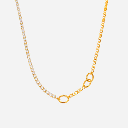 Gold 5A Cubic Zirconia Tennis Necklace 40+5cm on white background