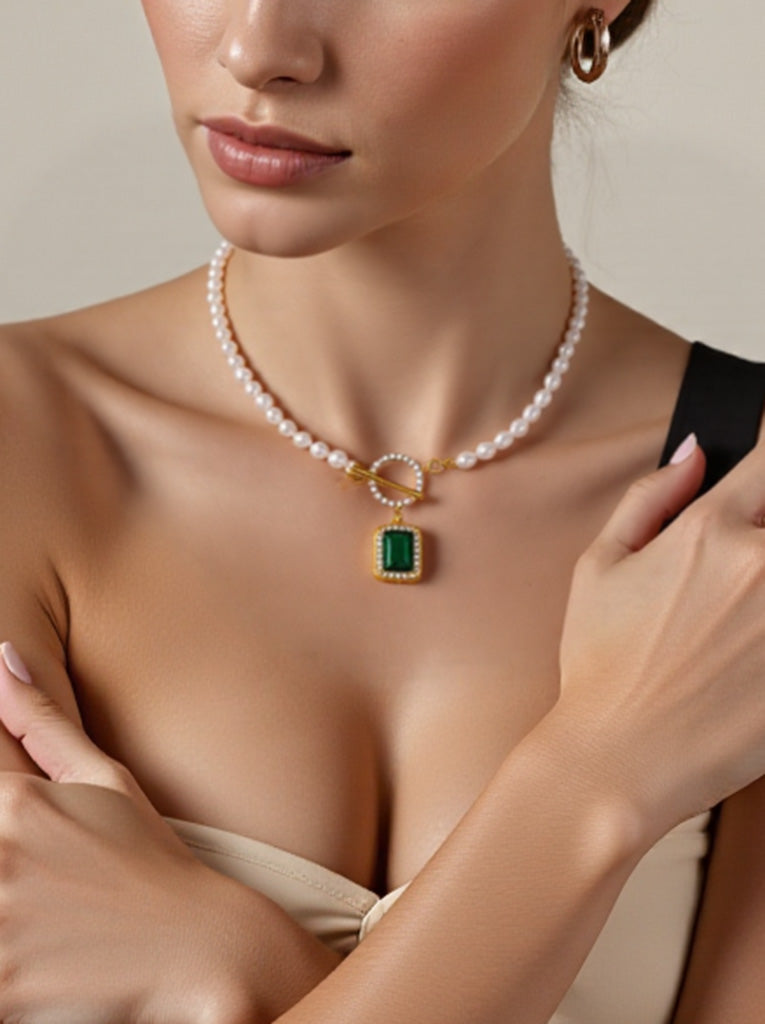 Freshwater Pearl Choker with Cubic Zirconia – OT Clasp Gift