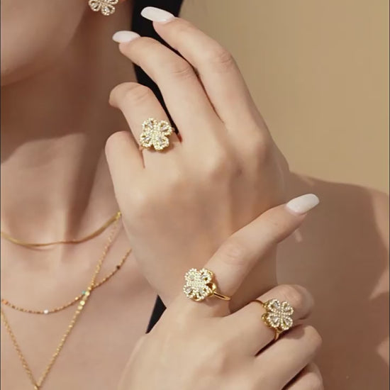 Video showcasing the sparkle and rotation of the gold flower cubic zirconia necklace, perfect for layering or standalone