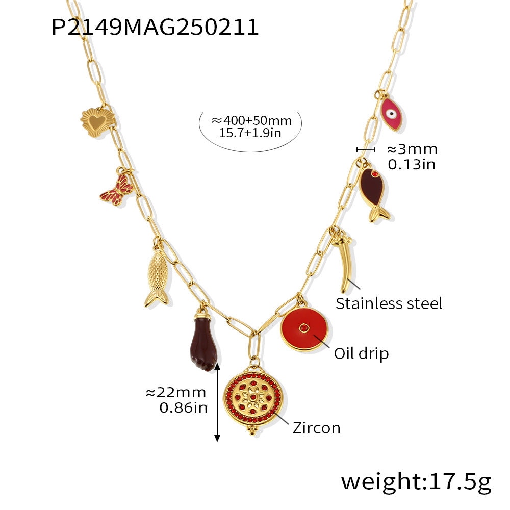 O-shaped Chain Circular Zircon Multi-Color Multi Accessories Necklaces