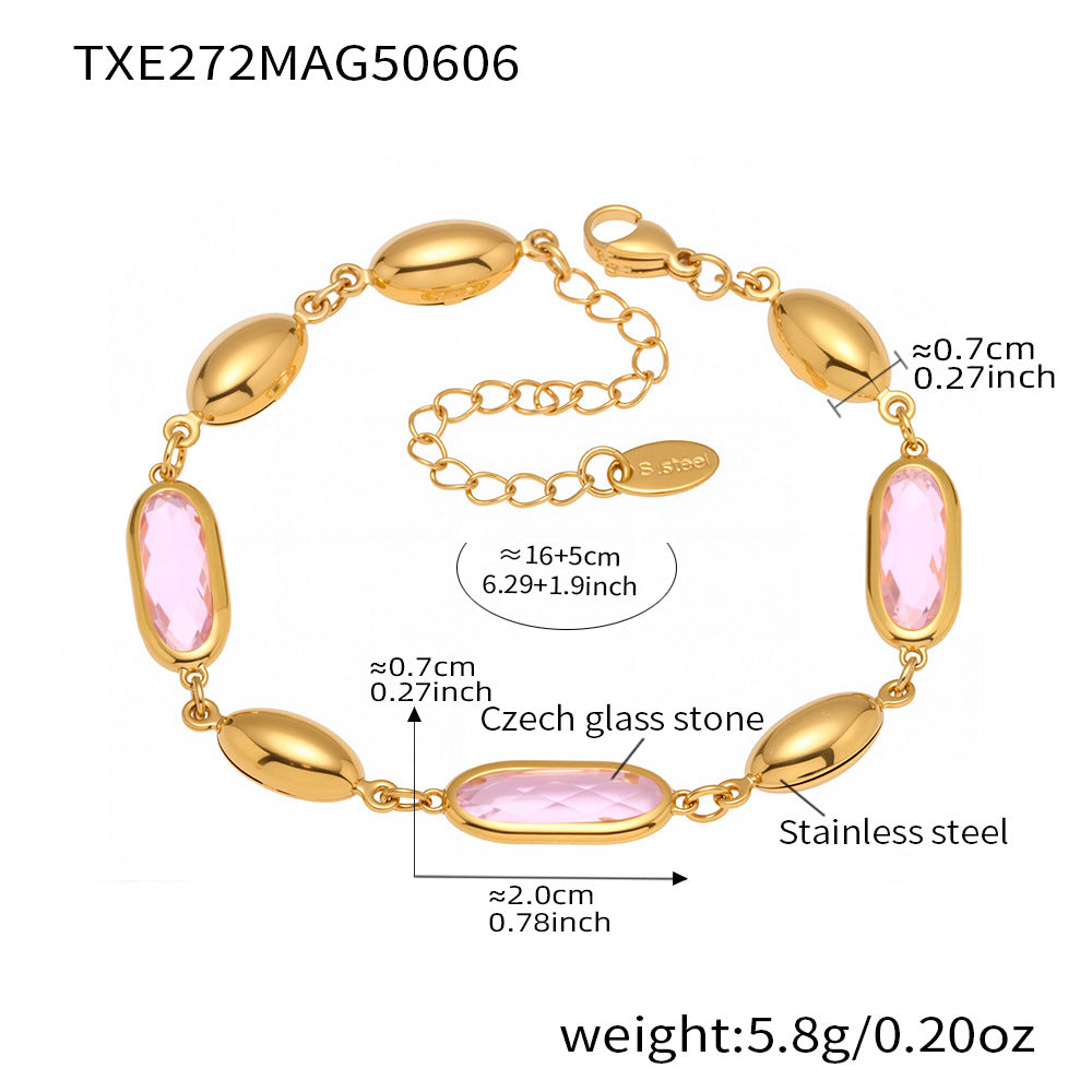 TXE272 Pink Czech Glass Stone Bracelet – Weight and Material Infographic