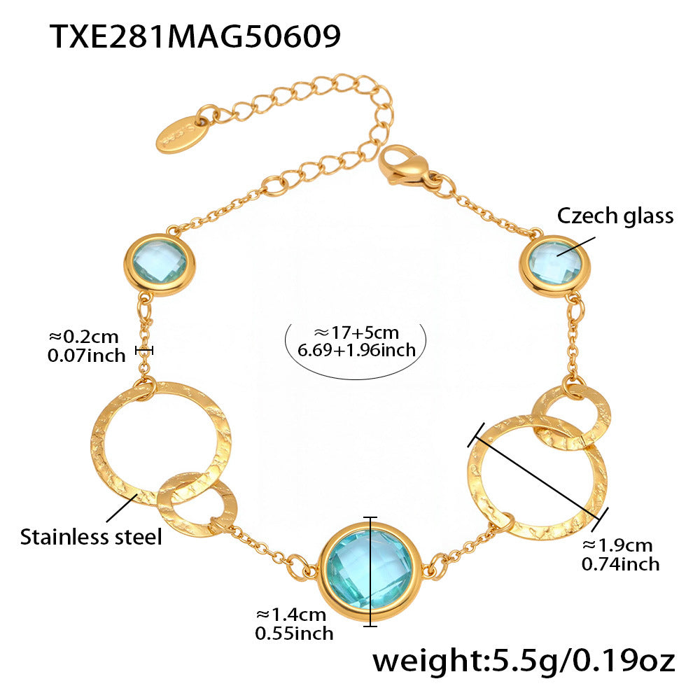 TXE281 Blue Czech Glass Bracelet with Measurement and Weight Information