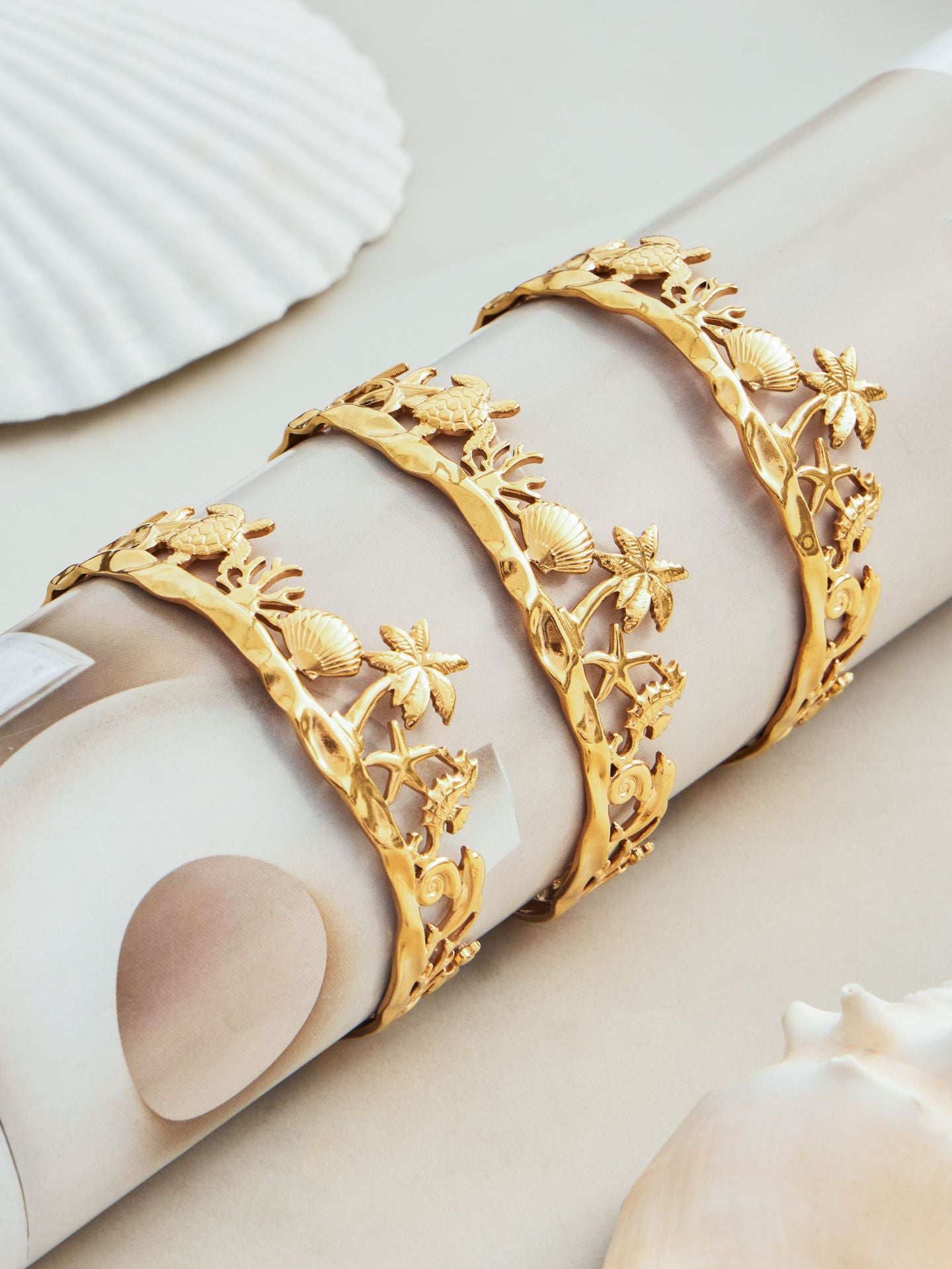 Vintage Beach Shell 18K Gold Plated Bracelet - Coastal Elegant Romantic Waterproof Jewelry | Endures Forever - Gift for Her - Detail 10