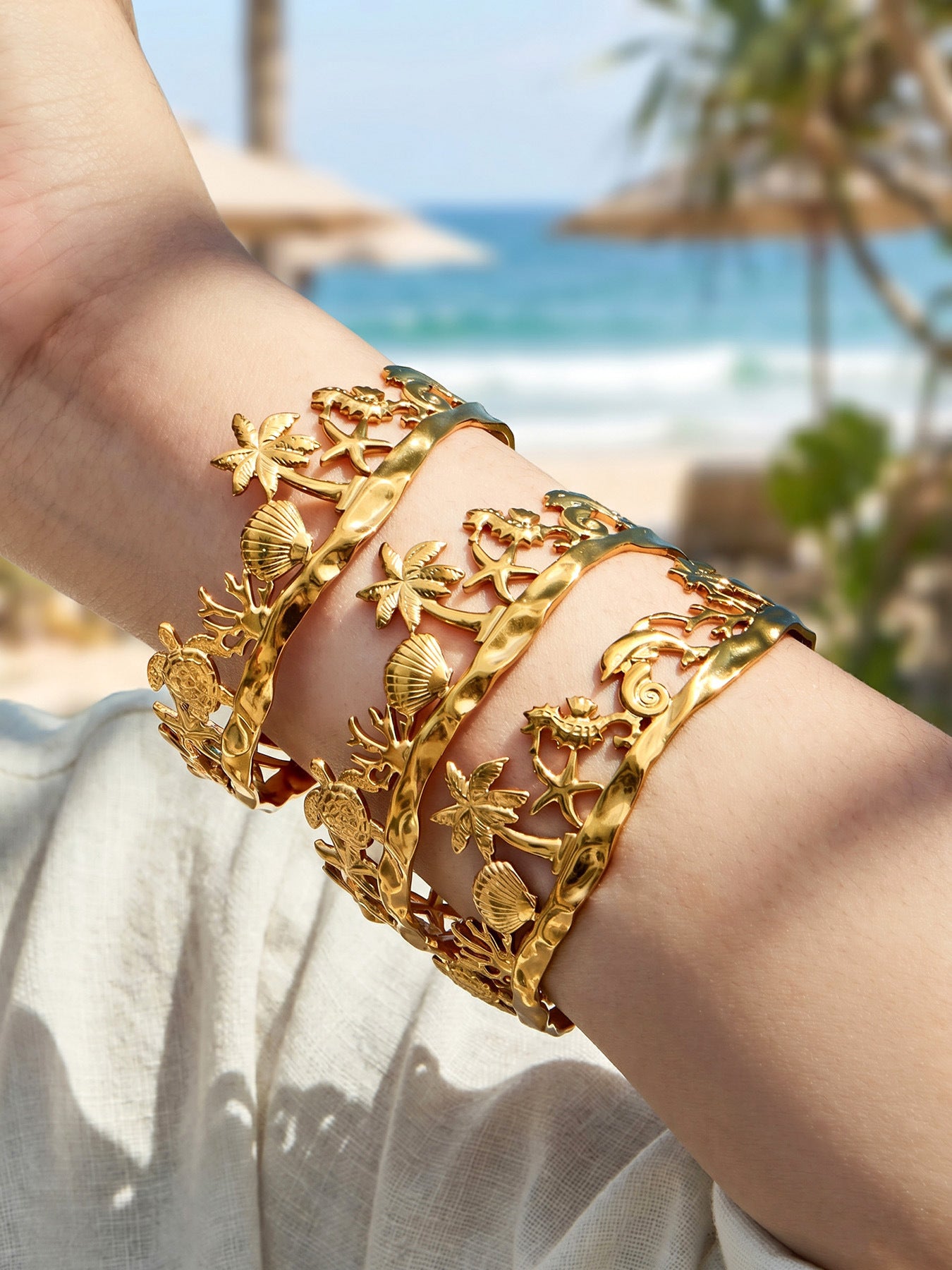Vintage Beach Shell 18K Gold Plated Bracelet - Coastal Elegant Romantic Waterproof Jewelry | Endures Forever - Gift for Her - Detail 12