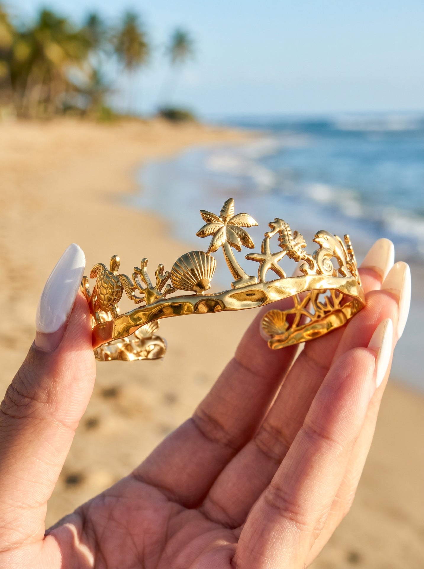 Vintage Beach Shell 18K Gold Plated Bracelet - Coastal Elegant Romantic Waterproof Jewelry | Endures Forever - Gift for Her - Detail 14